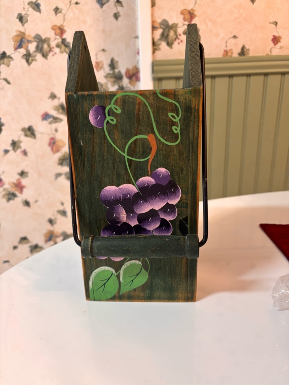 Handpainted Grape Wood Bottle Carrier